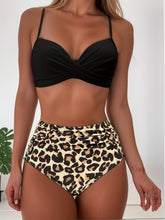 Load image into Gallery viewer, Tropical Vibe High Waist Bikini Set – Flirty V-Neck Swimsuit with Layered Colorblock High Cut Bottom Crisscross Strap Detail &amp; Ultra-Stretch Comfort – Women's Two Piece Swimwear for Summer Beach Pool &amp; Vacation Fun
