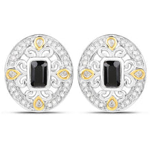 Load image into Gallery viewer, 0.93 Carat Genuine Blue Sapphire and White Diamond .925 Sterling Silver Earrings
