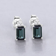 Load image into Gallery viewer, 1.25 Carat Genuine Green Tourmaline and White Diamond 14K White Gold Earrings
