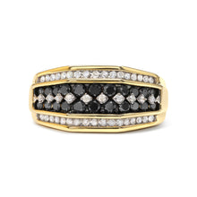 Load image into Gallery viewer, Men's 14K Yellow Gold Plated .925 Sterling Silver 1 1/2 Cttw White and Black Treated Diamond Cluster Ring (Black / I-J Color, I2-I3 Clarity) - Size 10

