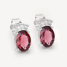 Load image into Gallery viewer, 1.35 Carat Genuine Pink Tourmaline and White Diamond 14K White Gold Earrings
