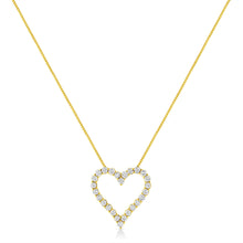 将图片加载到图库查看器，14K Yellow Gold Plated .925 Sterling Silver 2.00 Cttw Shared Prong-Set Round Brilliant-Cut Diamond Open Heart 18" Pendant Necklace (K-L Color, I2-I3 Clarity)
