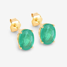 Load image into Gallery viewer, 2.40 Carat Genuine Zambian Emerald 10K Yellow Gold Earrings
