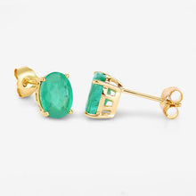 Load image into Gallery viewer, 2.40 Carat Genuine Zambian Emerald 10K Yellow Gold Earrings
