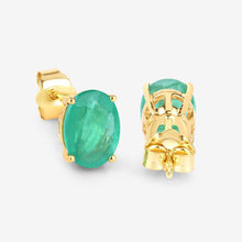 Load image into Gallery viewer, 2.40 Carat Genuine Zambian Emerald 10K Yellow Gold Earrings
