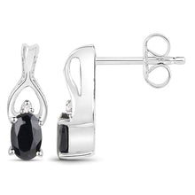 Load image into Gallery viewer, 14K White Gold Plated 1.11 Carat Genuine Black Sapphire and White Diamond .925 Sterling Silver Earrings
