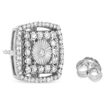 Load image into Gallery viewer, .925 Sterling Silver 1.0 Cttw Round Diamond Double Halo and Disc Stud Earring (I-J Color, I2-I3 Clarity)
