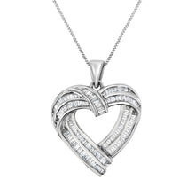 将图片加载到图库查看器，Sterling Silver 7/8 cttw Baguette Diamond Heart Pendant Necklace (I-J, I2-I3)
