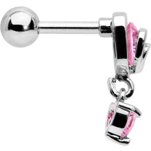 Load image into Gallery viewer, 16G 1/4 Pink CZ Gem Triple Heart Dangle Cartilage Tragus Earring
