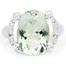 Load image into Gallery viewer, 8.12 Carat Genuine Green Amethyst, White Topaz &amp; White Diamond .925 Sterling Silver Ring
