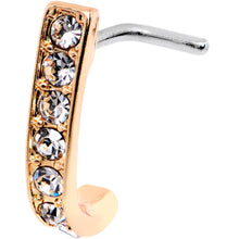 将图片加载到图库查看器，18G Clear CZ Rose Gold Tone Sleek Faux Hoop L Shaped Nose Ring
