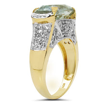 Load image into Gallery viewer, 14K Yellow Gold Plated 6.81 Carat Genuine Green Amethyst &amp; White Topaz .925 Sterling Silver Ring

