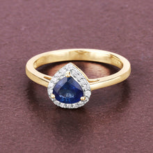 将图片加载到图库查看器，0.73 Carat Genuine Blue Sapphire and White Diamond 14K Yellow Gold Ring
