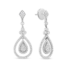 Load image into Gallery viewer, 18K White Gold 1 1/4 Cttw Round Diamond Openwork Teardrop-Shaped Dangle Earrings (F-G Color, VS1-VS2 Clarity)
