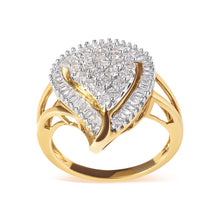 Load image into Gallery viewer, 10K Yellow Gold 1 Cttw Round and Baguette Cut Diamond Ballerina Cluster Ring (H-I Color, SI2-I1 Clarity)
