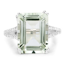 将图片加载到图库查看器，10.64 Carat Genuine Green Amethyst and White Topaz .925 Sterling Silver Ring
