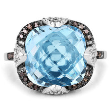 Load image into Gallery viewer, 8.29 Carat Genuine Swiss Blue Topaz, Champagne Diamond and White Diamond .925 Sterling Silver Ring
