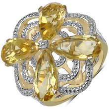 将图片加载到图库查看器，14K Yellow Gold Plated 8.81 Carat Genuine Citrine &amp; White Diamond .925 Sterling Silver Ring
