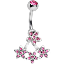 Load image into Gallery viewer, Pink Gem Field of Flowers Dangle Belly Ring
