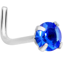 Load image into Gallery viewer, 20G 1/4 Blue 3mm CZ Gem Steel L-Shape Nose Ring

