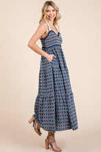 Load image into Gallery viewer, Geometric Embroidered Smocked Tie Shoulder Midi Dress For Women – Fluttering, Trendy and Chic Embroidered Midi Dress with Tie Shoulders
