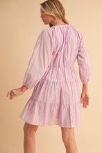 Load image into Gallery viewer, Notched Balloon Sleeve Tiered Mini Dress For Women–Trendy, Chic Style with Modern Balloon Sleeves, Tiered Layers for a Playful &amp; Flirty Look
