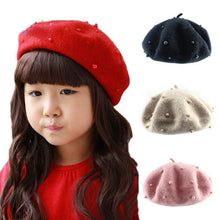 将图片加载到图库查看器，Modern Art Wool Baby Hat with Pearls Cat Candy Color Retro Baby Girl Cap Kids Beret Hats for Girls
