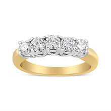 将图片加载到图库查看器，18K Yellow Gold 1.0 Cttw 4 Prong Set Round Cut Diamond Step up 5 Stone Ring Band (F-G Color, SI1-SI2 Clarity) - Size 6
