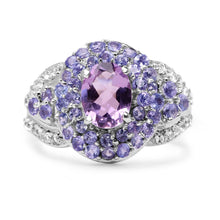 Load image into Gallery viewer, 2.88 Carat Genuine Amethyst, Tanzanite &amp; White Topaz .925 Sterling Silver Ring
