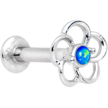 将图片加载到图库查看器，1/4 Blue Faux Opal Internally Threaded Hollow Flower Labret Monroe
