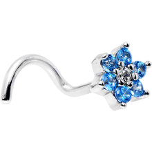 Load image into Gallery viewer, 18G 1/4 Aqua Blue and Clear CZ Gem Flower Right Nose Screw
