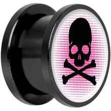 将图片加载到图库查看器，Pink Black Skull Black Anodized Screw Fit Plug Set 9/16
