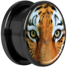 Load image into Gallery viewer, Full Color Tiger Eyes Black Anodized Screw Fit Plug Set 18mm
