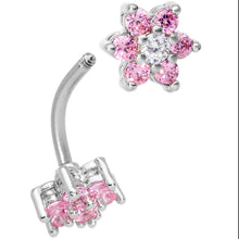 将图片加载到图库查看器，Clear Pink Gem Double Star Reversible Double Mount Belly Ring
