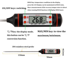 Load image into Gallery viewer, Electronic Digital Kitchen Food Thermometer Stainless Steel Digital Water Thermometer for Liquid Candle Instant Read Waterproof Thermometer For Food Meat Milk Long Probe Water Oil Liquid Bakery Food Temperature Measuring Device
