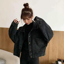 Load image into Gallery viewer, Elegance Black Denim Short Jackets For Women Loose Single Breasted Button Pockets Stylish Chic Retro Casual Streetwear For Women
