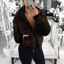 将图片加载到图库查看器，Elegance Faux Fur Women Coat With Hood High Waist Fashion Slim Black /Red /Pink Faux Fur Jacket Fake Rabbit Fur Coats

