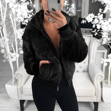 将图片加载到图库查看器，Elegance Faux Fur Women Coat With Hood High Waist Fashion Slim Black /Red /Pink Faux Fur Jacket Fake Rabbit Fur Coats
