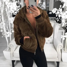 将图片加载到图库查看器，Elegance Faux Fur Women Coat With Hood High Waist Fashion Slim Black /Red /Pink Faux Fur Jacket Fake Rabbit Fur Coats
