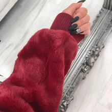 将图片加载到图库查看器，Elegance Faux Fur Women Coat With Hood High Waist Fashion Slim Black /Red /Pink Faux Fur Jacket Fake Rabbit Fur Coats
