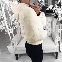 将图片加载到图库查看器，Elegance Faux Fur Women Coat With Hood High Waist Fashion Slim Black /Red /Pink Faux Fur Jacket Fake Rabbit Fur Coats
