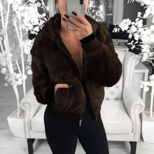 将图片加载到图库查看器，Elegance Faux Fur Women Coat With Hood High Waist Fashion Slim Black /Red /Pink Faux Fur Jacket Fake Rabbit Fur Coats
