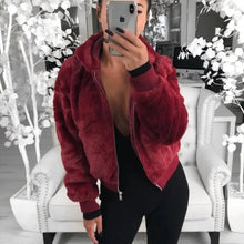 将图片加载到图库查看器，Elegance Faux Fur Women Coat With Hood High Waist Fashion Slim Black /Red /Pink Faux Fur Jacket Fake Rabbit Fur Coats
