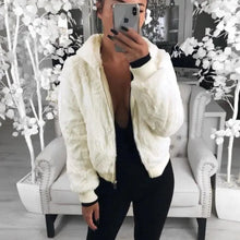 将图片加载到图库查看器，Elegance Faux Fur Women Coat With Hood High Waist Fashion Slim Black /Red /Pink Faux Fur Jacket Fake Rabbit Fur Coats
