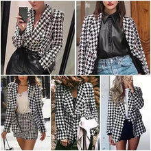 将图片加载到图库查看器，Elegance Women Tweed Jackets Fashionable Office Ladies Black Tassel Houndstooth Coats Female Autumn Vintage Thick Plaid Coat Girls Chic
