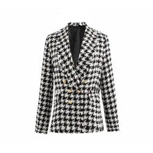 将图片加载到图库查看器，Elegance Women Tweed Jackets Fashionable Office Ladies Black Tassel Houndstooth Coats Female Autumn Vintage Thick Plaid Coat Girls Chic
