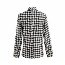 将图片加载到图库查看器，Elegance Women Tweed Jackets Fashionable Office Ladies Black Tassel Houndstooth Coats Female Autumn Vintage Thick Plaid Coat Girls Chic
