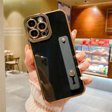 将图片加载到图库查看器，Elegant Adjustable Wrist Strap Hand Band Case For iPhone 12 13 11 14 Pro Max X XS Max XR 14 plus Case with Strap Luxury Plating Gold Bumper Phone Cover Wristband Kickstand Full Body Protective Slim Case Luxury Candy Color Phone Holder Colorful Iphone Case
