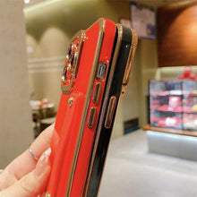 将图片加载到图库查看器，Elegant Adjustable Wrist Strap Hand Band Case For iPhone 12 13 11 14 Pro Max X XS Max XR 14 plus Case with Strap Luxury Plating Gold Bumper Phone Cover Wristband Kickstand Full Body Protective Slim Case Luxury Candy Color Phone Holder Colorful Iphone Case

