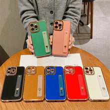 将图片加载到图库查看器，Elegant Adjustable Wrist Strap Hand Band Case For iPhone 12 13 11 14 Pro Max X XS Max XR 14 plus Case with Strap Luxury Plating Gold Bumper Phone Cover Wristband Kickstand Full Body Protective Slim Case Luxury Candy Color Phone Holder Colorful Iphone Case
